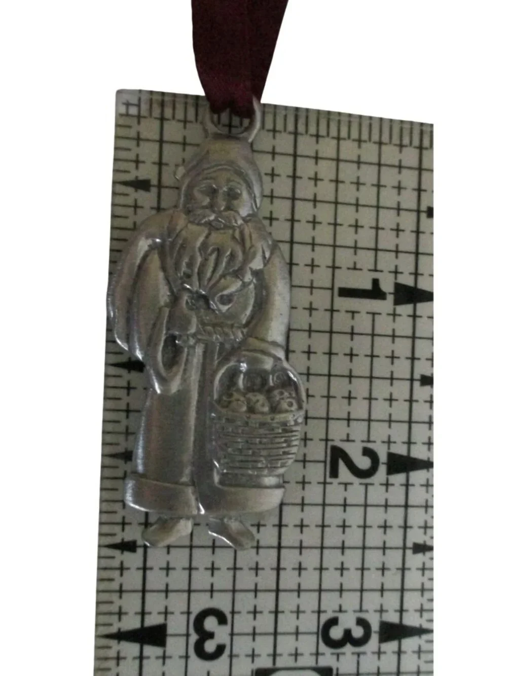 1990 Longaberger Father Christmas Pewter Ornament Vintage Holiday Decor